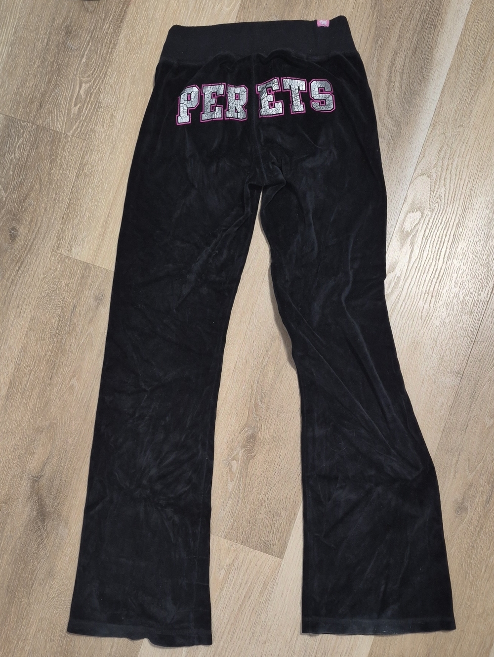 Black Women’s  Joshua Perets Velour Lounge Jeans with Back Lettering